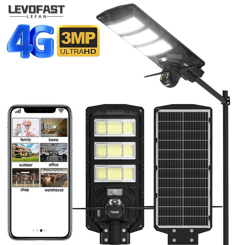 LEVOFAST Factory New 18000 mAh Solar Battery 4MP 3MP 300w Street Road LED Light IP66 4G Sim card camera with 24W Solar Panel