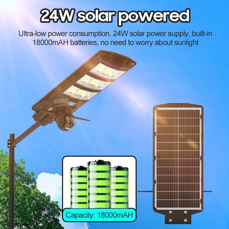 LEVOFAST Factory New 18000 mAh Solar Battery 4MP 3MP 300w Street Road LED Light IP66 4G Sim card camera with 24W Solar Panel