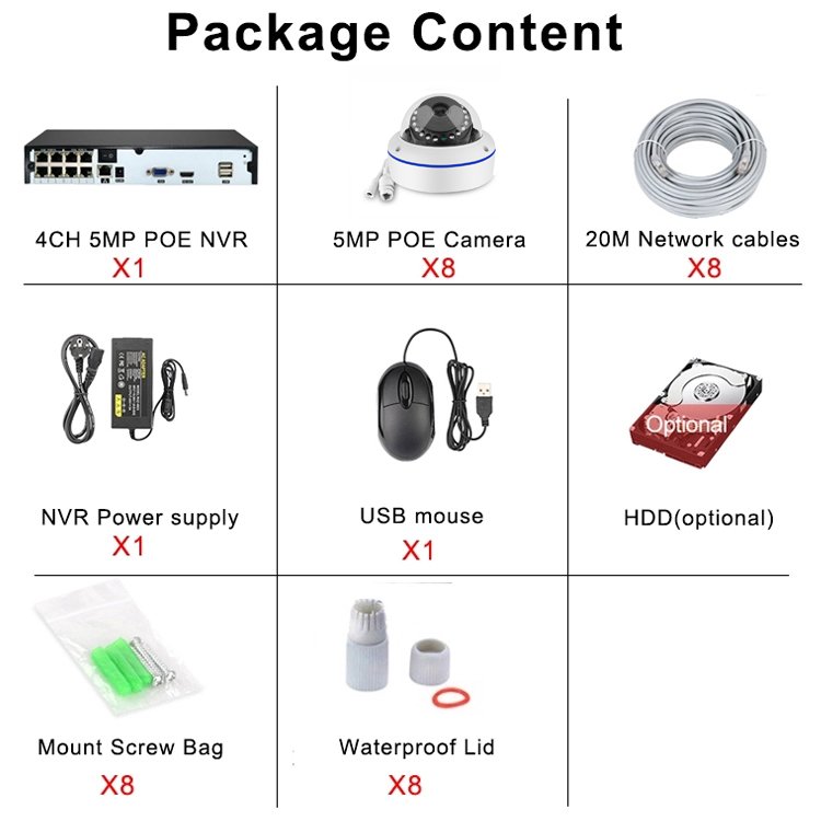 Dome 5MP Security Camera Surveillance Cctv System 8ch POE IP Metal Poe Nvr Kit H.265 Cctv 8mp 4k Poe Nvr 8 Channel Kit 2 Years