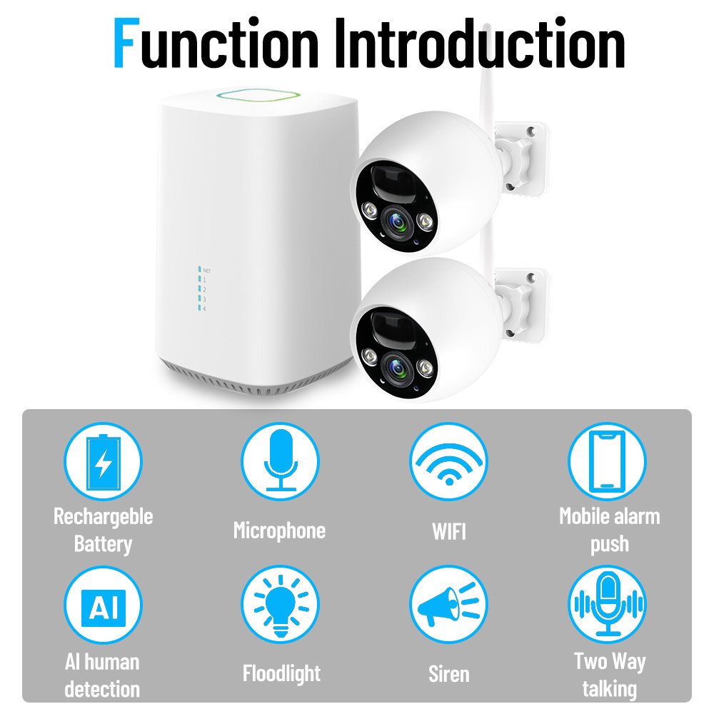 WESECUU WIFI AI PIR motion detection Wireless Rechargeable Battery cctv camera kit wireless nvr kit WIFI Security Camera System