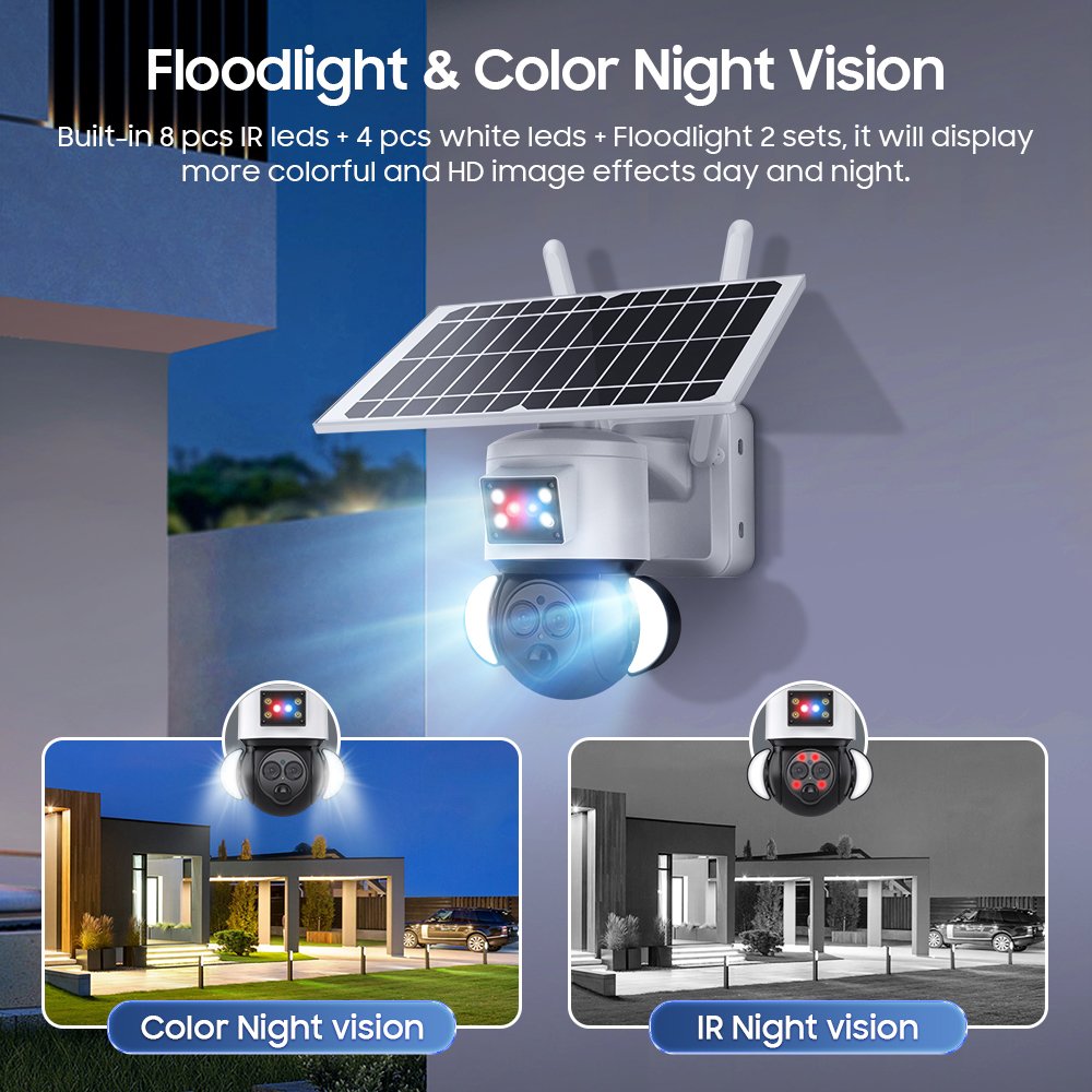 Hot sale 4G network camera 6MP Red-Blue Alarm 12X Zoom Solar Camera with floodlight APP UBOX Low power Solar 4g sim card Camera