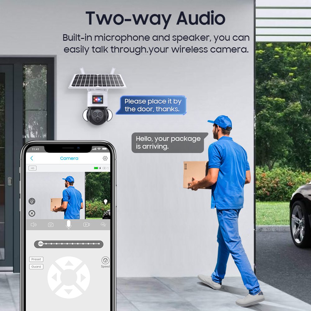 Hot sale 4G network camera 6MP Red-Blue Alarm 12X Zoom Solar Camera with floodlight APP UBOX Low power Solar 4g sim card Camera