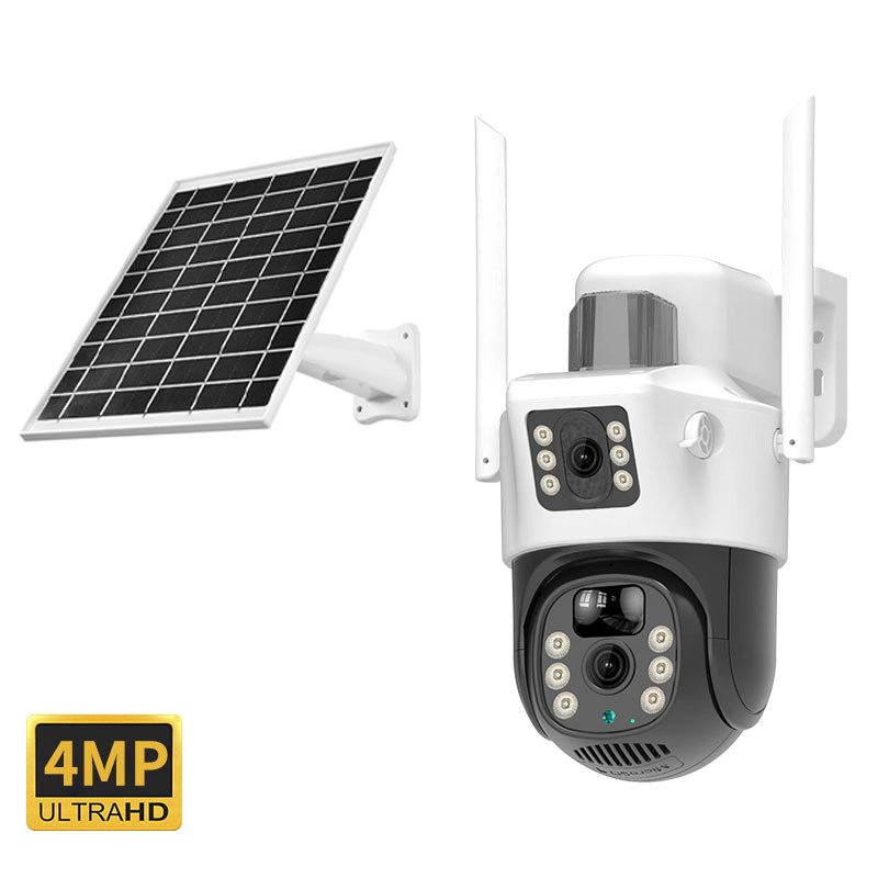 Dual lens 4MP 4G WIFI Wireless PTZ Camera Outdoor Solar Camera Built in microphone and speaker