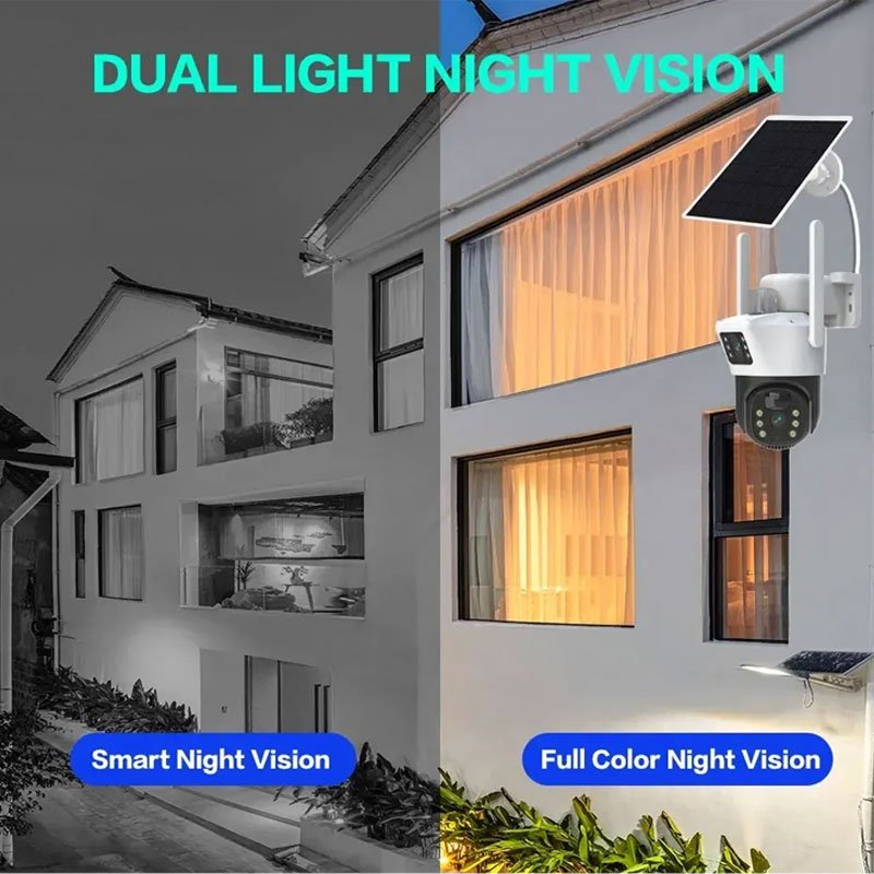 Dual lens 4MP 4G WIFI Wireless PTZ Camera Outdoor Solar Camera Built in microphone and speaker