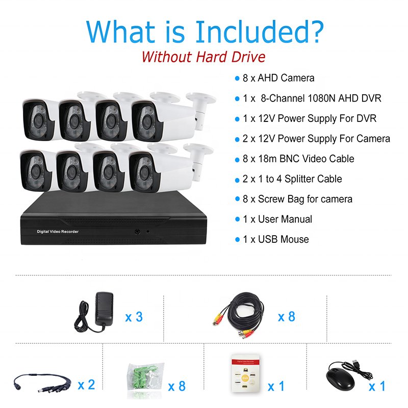 CCTV Security analog camera 8ch AHD wired digital system completed 5MP HD camara kit with XVR app factory price