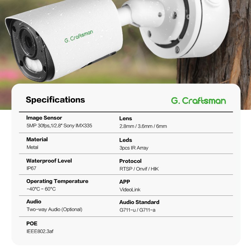 GA-YUFI-M5S New Arrival 5MP Outdoor POE IP Network Surveillance Camera Humanoid Motion Detection Two way Audio SD Card