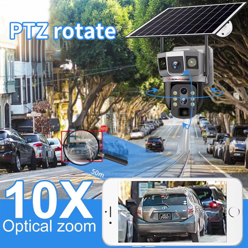 WERYSAFE V380 Pro 8mp 4K 4g Ptz 10x Optical Zoom Flood Lights Ptz Solar Surveillance Camera Outdoor 4g Security Camera