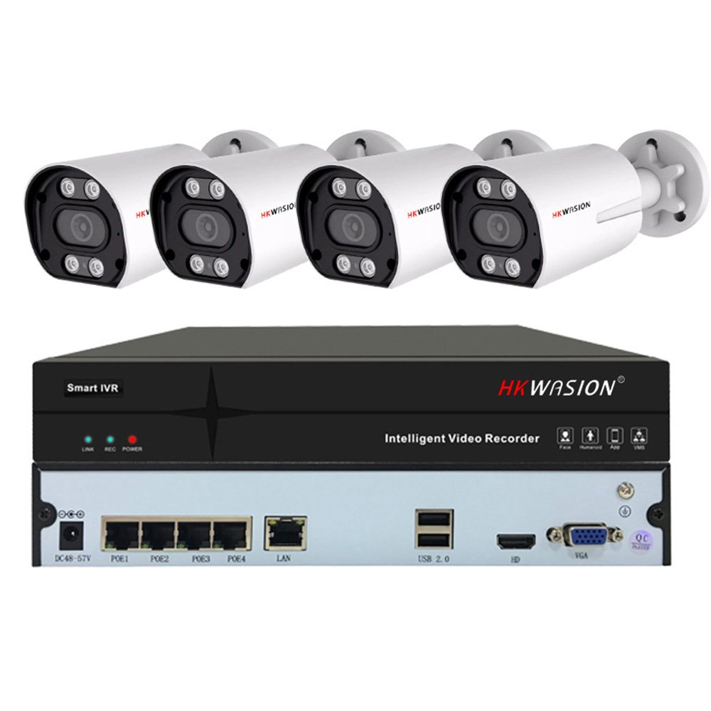 HKWASION 4CH 5mp POE outdoor waterproof IP camera NVR network surveillance system kit Lens 4MM