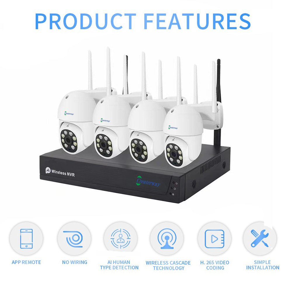 Factory Wholesale 1080P 2MP PTZ WiFi Wireless CCTV Security Camera System 4-ch Surveillance Systems