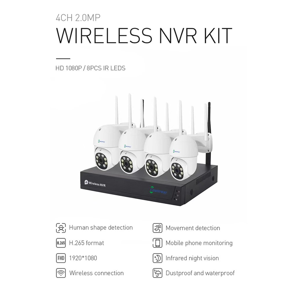 Factory Wholesale 1080P 2MP PTZ WiFi Wireless CCTV Security Camera System 4-ch Surveillance Systems