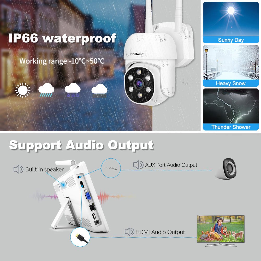 Srihome NVS009 Touch Screen NVR Kit 10.1 Inch LCD Screen Wireless Security Cctv Surveillance System 1080P 4Channel Wifi NVR