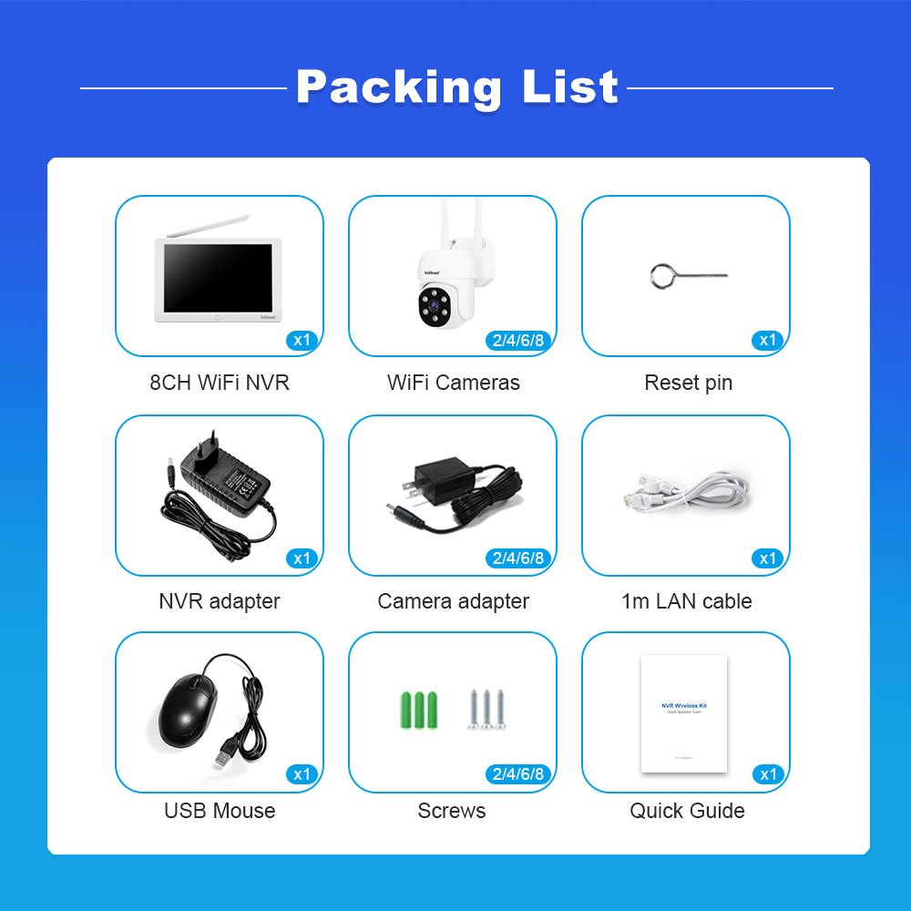 Srihome NVS009 Touch Screen NVR Kit 10.1 Inch LCD Screen Wireless Security Cctv Surveillance System 1080P 4Channel Wifi NVR