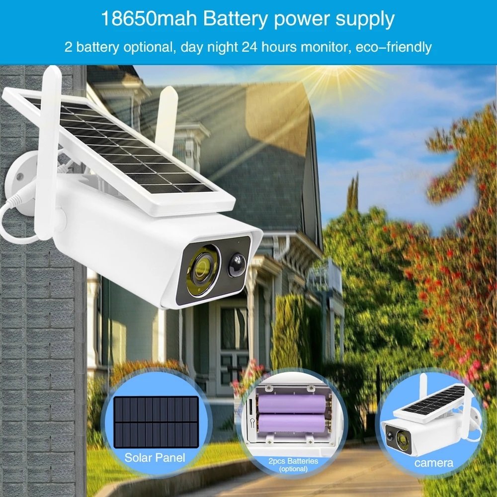 Hot Sale PIR 4MP Low Consumption Security HD Surveillance CCTV Battery Powered Wireless Wifi Solar Power IP Camera