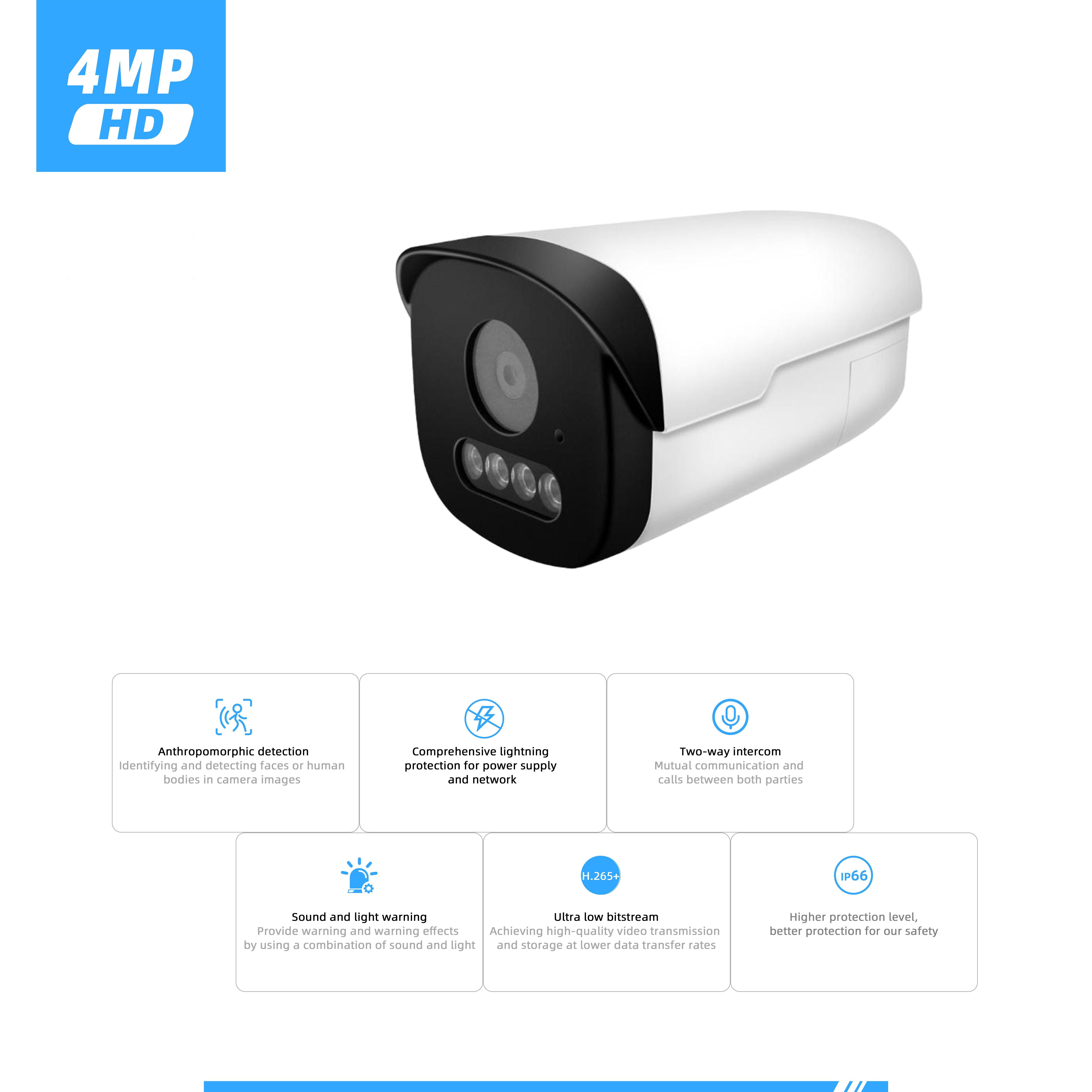 Outdoor Wired Smart Ip Cctv Surveillance System Security Camera HD POE Waterproof Full Color Night Vision Bullet Network Camera