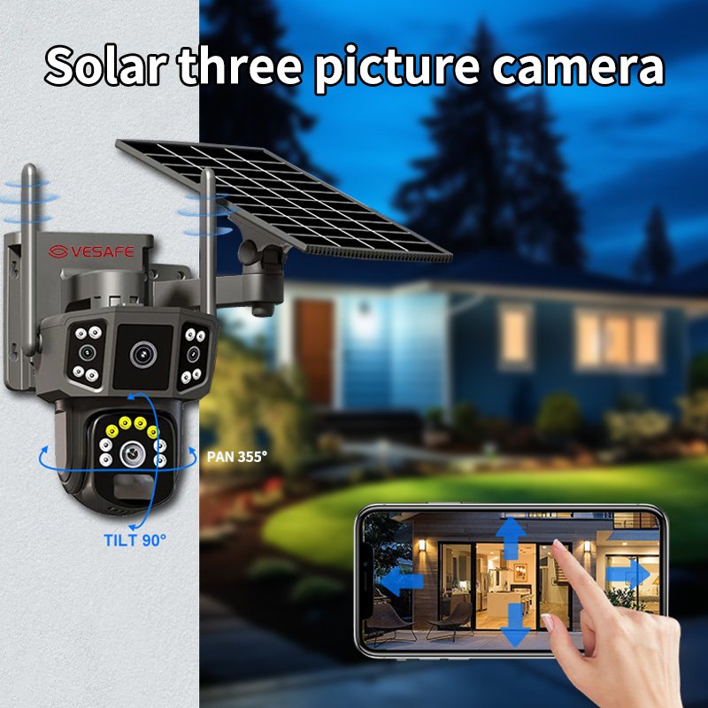VESAFE Outside De Surveillance Seguridad 4 Mp Solar Camera V380pro Double Lens Solar Panel Power Security Cameras