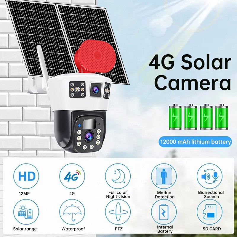 Rscamtom 4k solar security camera system wireless outdoor motion detection alarm push 4g solar camera