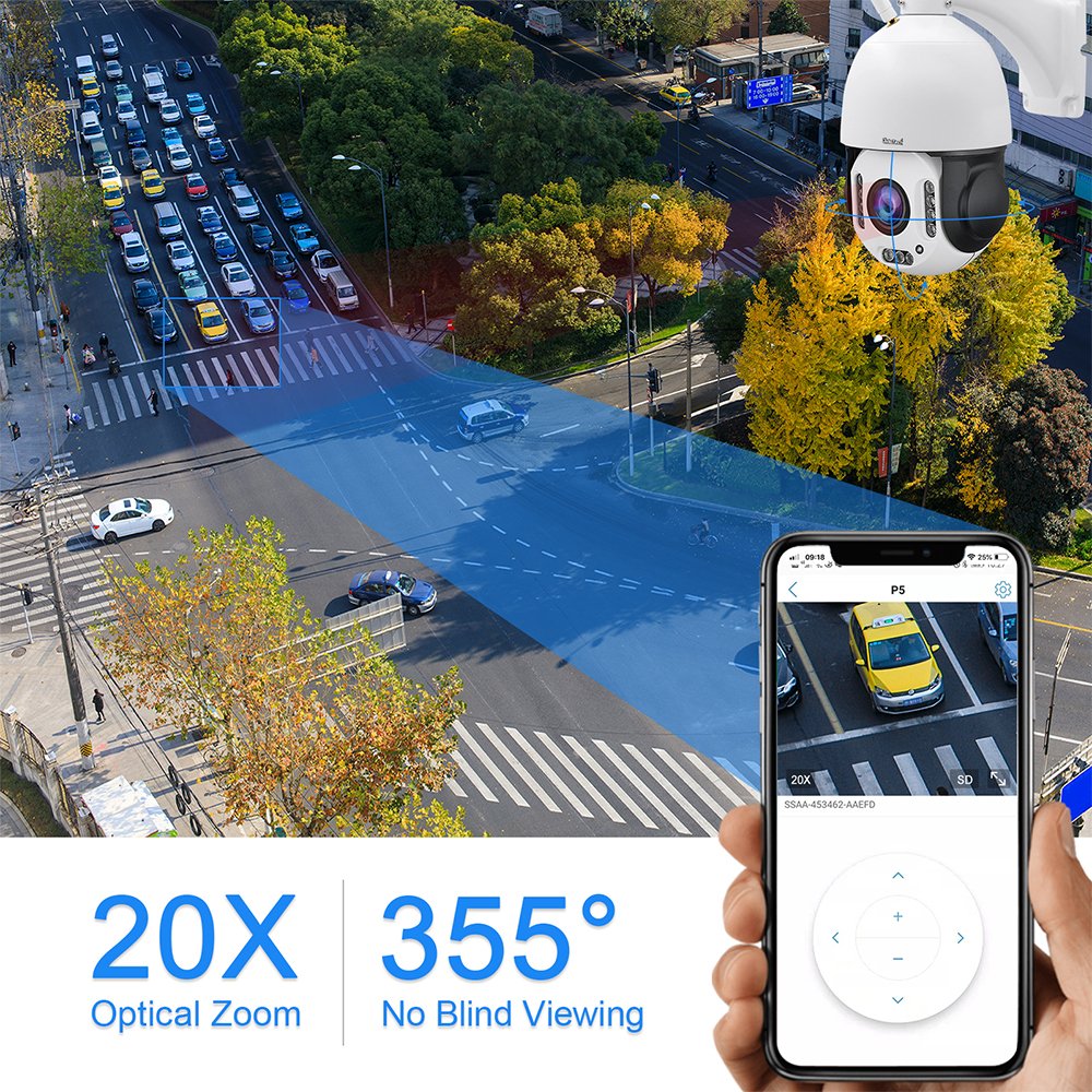 JideTech wifi 8MP 20X 4K auto tracking Vehicle detection color night vision IP Outdoor CCTV PTZ security system Wireless Camera