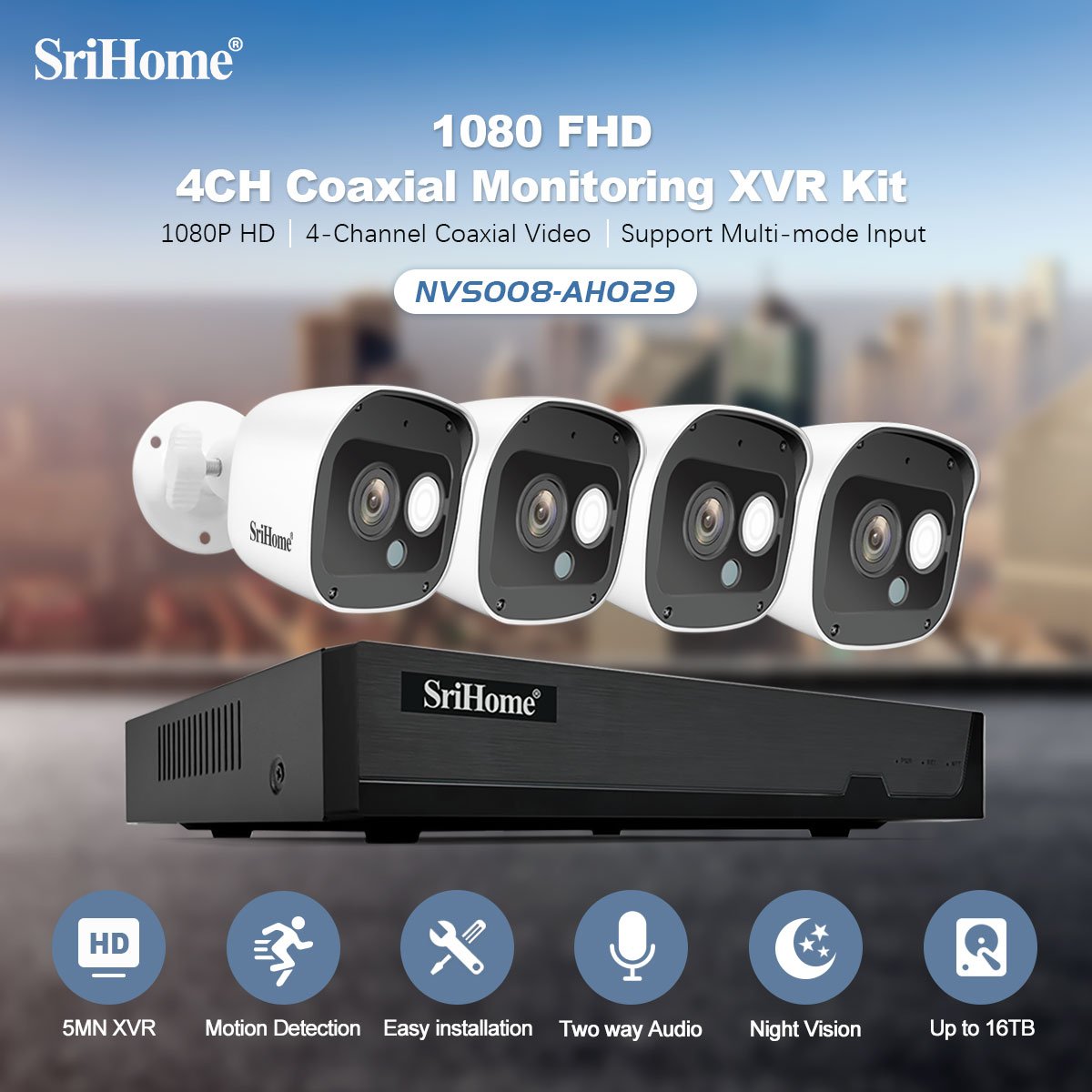 SriHome Hot Sale NVS008 4CH XVR/DVR+ 4*AHD029 Cheap And High Quality XVR TVI/AHD/DVR/NVR/CVI CCTV Camera Surveillance System
