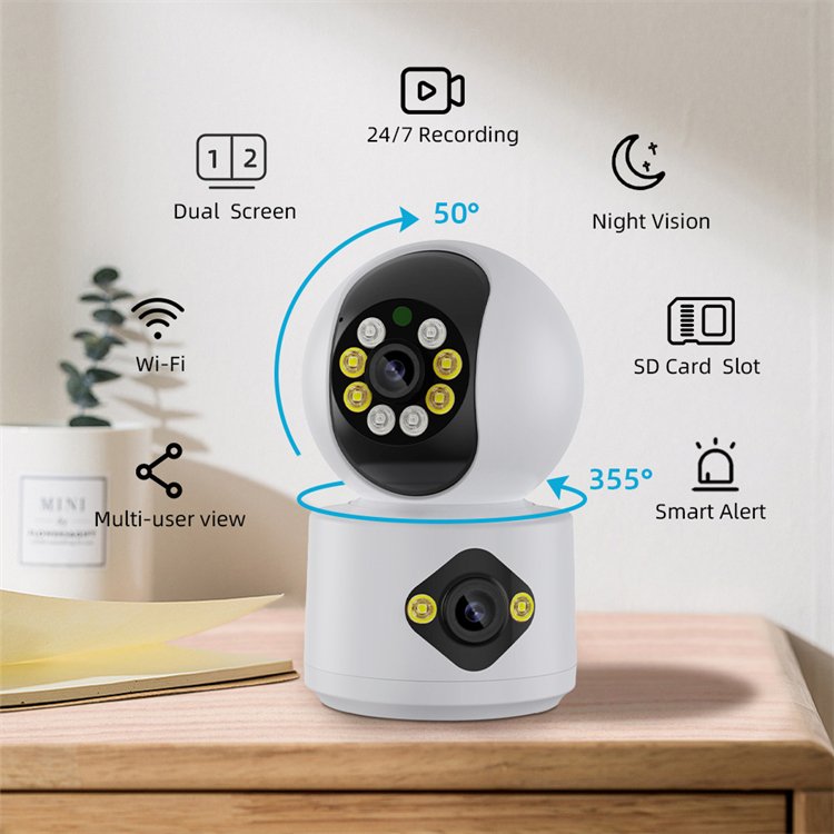 Haishamao ICsee 4mp dual lens two-way audio Night Vision Indoor bullet and Dmoe P2P Wireless Wifi PTZ Camera Baby