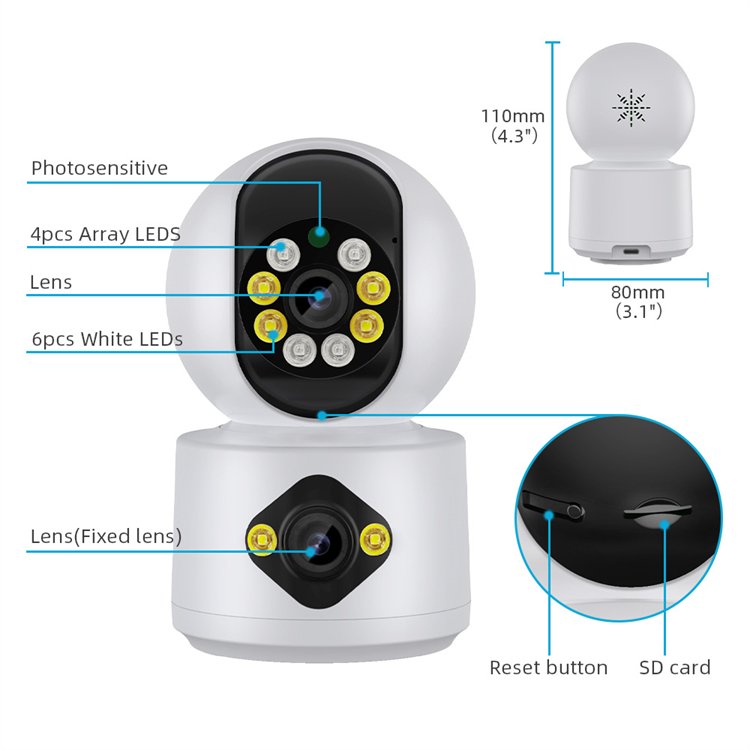 Haishamao ICsee 4mp dual lens two-way audio Night Vision Indoor bullet and Dmoe P2P Wireless Wifi PTZ Camera Baby