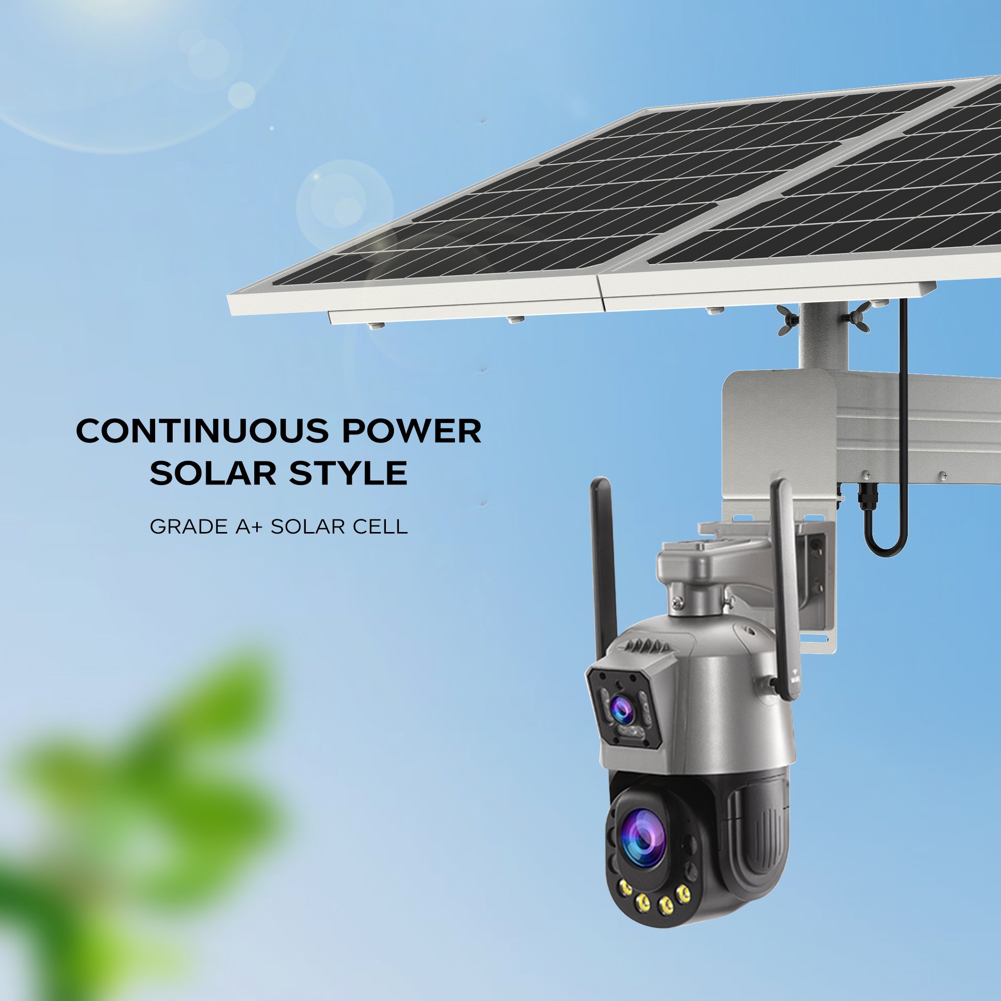 TecDeft Factory 100W100Ah OEM Support iP66 Waterproof Human Motion Detection PIR Night Vision Solar cctv Camera