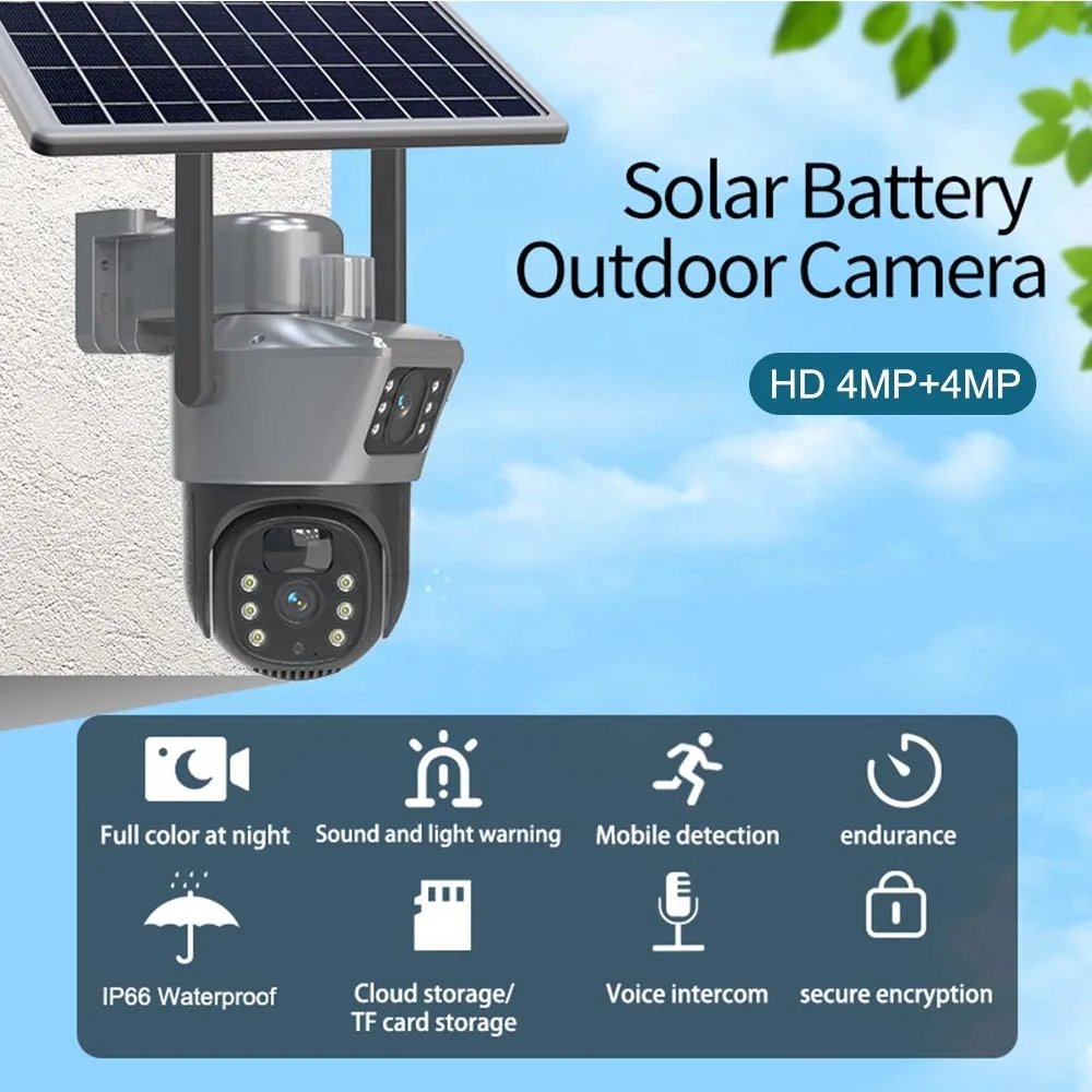 Home Security CCTV Camera Surveillance System V380 Wireless Dual Lens Solar 4G Security Camera Outdoor