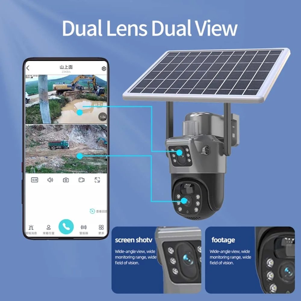 Home Security CCTV Camera Surveillance System V380 Wireless Dual Lens Solar 4G Security Camera Outdoor