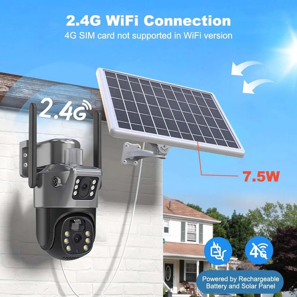 Home Security CCTV Camera Surveillance System V380 Wireless Dual Lens Solar 4G Security Camera Outdoor