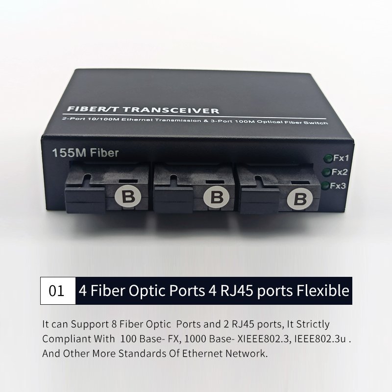 10/100M fiber Converter 2 RJ45 UTP 3 SC Fiber Port Fast Ethernet Fiber Optical Media Converter 3F2E
