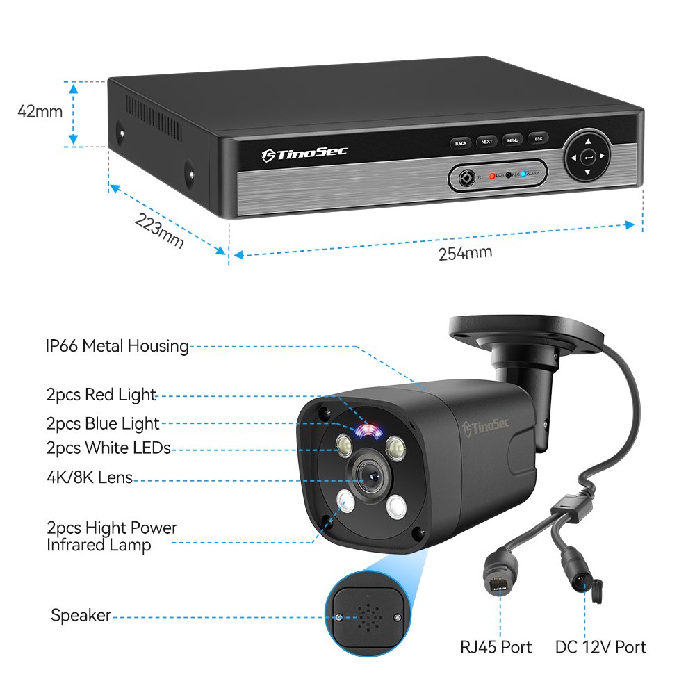 Techage Ultra HD 4K Security Camera AI Home Camera CCTV Surveillance System 8Channel 8MP Poe Nvr Kit