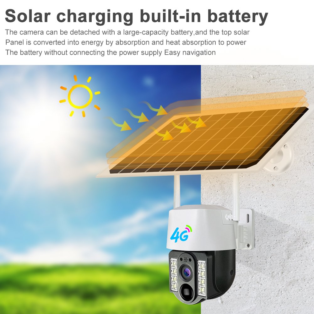 Outdoor 5mp 4g Wireless Solar Energy Ip Camera Gsm Sim Card Night Vision Security Cctv Camera 4g Solar Hunting Ptz Camera