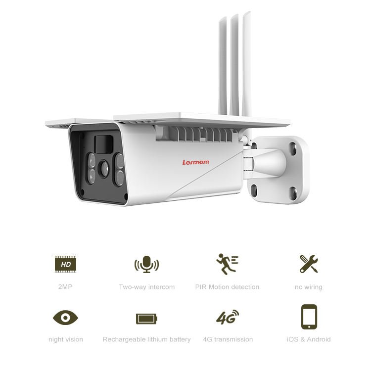 Lermom Wireless hd 1080p infrared night vision 2 Way Audio gsm WiFi outdoor security solar cctv camera