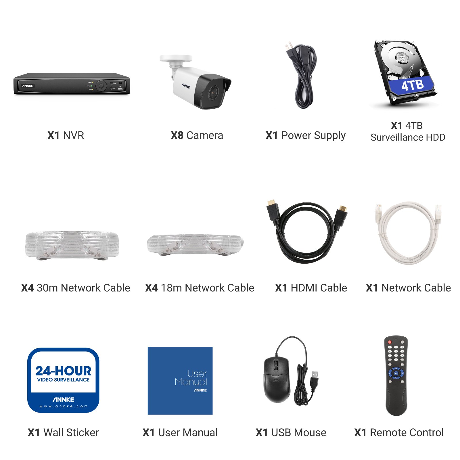 ANNKE H.265+ 16CH 8MP PoE NVR Security Camera System 8pcs 5MP IP POE Camera with Audio CCTV System with 4TB Hard Drive