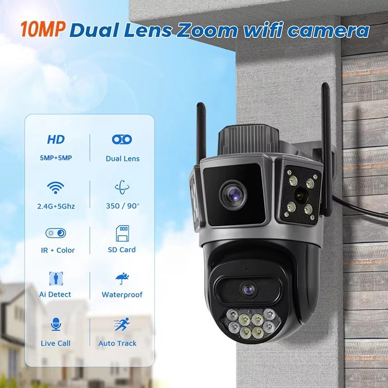 10MP Dual Lens Outdoor Wifi Security Camera Night Vision Full Color AI Motion Detection CCTV Camera System