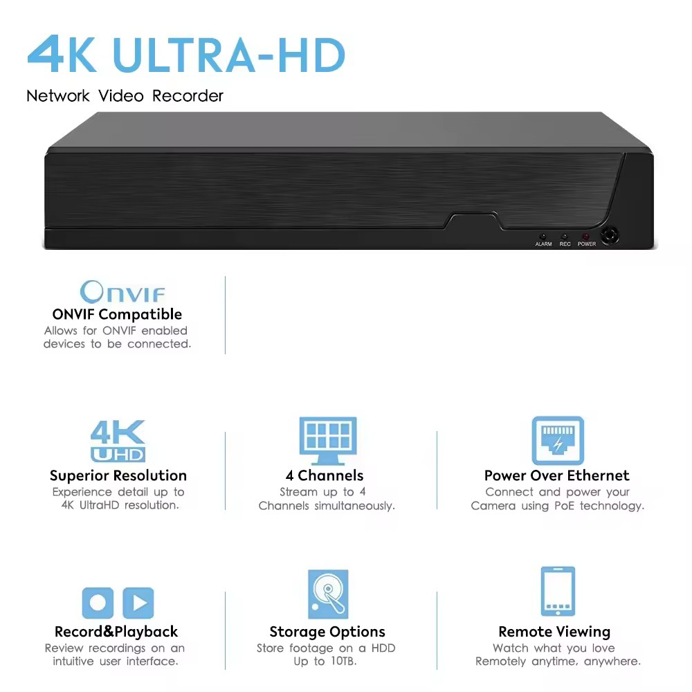 4CH 5MP Security Camera System HD 4K POE NVR Full Color IP Camera Outdoor Audio Video Network Surveillance CCTV Camera Kit