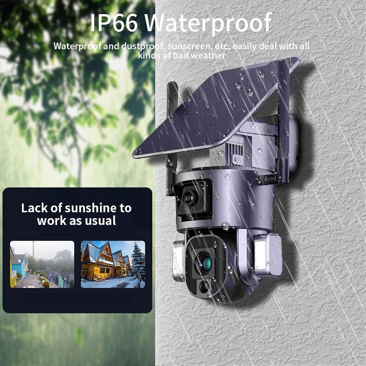 Outdoor Wireless 4k Solar Dual Camera 10x Optical Zoom Wifi Solar Powered Ptz Ip Security Surveillance Camera With Sim Card