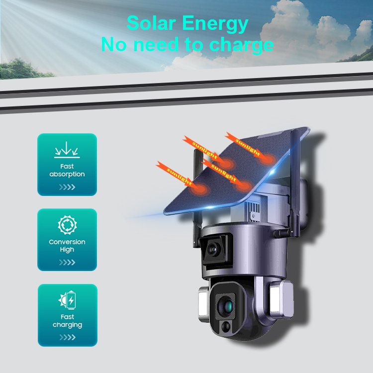 Outdoor Wireless 4k Solar Dual Camera 10x Optical Zoom Wifi Solar Powered Ptz Ip Security Surveillance Camera With Sim Card