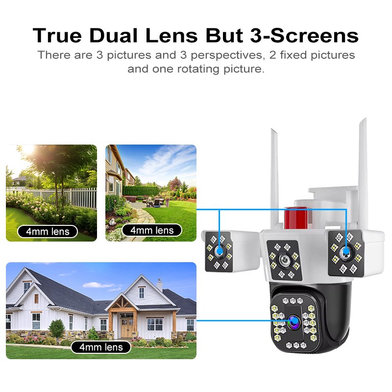 Leksell 6MP HD Triple Lenses IP66 Outdoor Wireless WIFI Camera 3 Screens Monitor p2p Smart Home Security Camera PTZ IP Camera