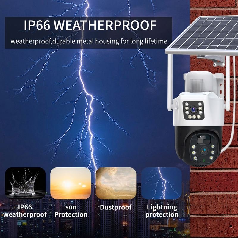 Waterproof Outdoor 4K HD Dual Lens Human Detection Battery Powered solar power system for surveillance camera