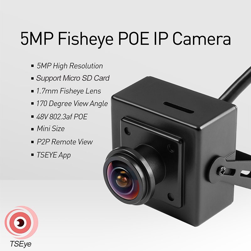 REVODATA 5MP Mini PoE IP Camera, SD TF card Indoor 1.7mm fisheye Security Camera Network CCTV Surveillance (I706-3-P-TS-SD)
