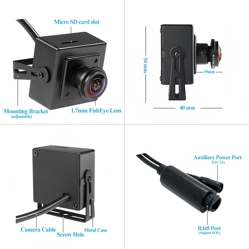 REVODATA 5MP Mini PoE IP Camera, SD TF card Indoor 1.7mm fisheye Security Camera Network CCTV Surveillance (I706-3-P-TS-SD)