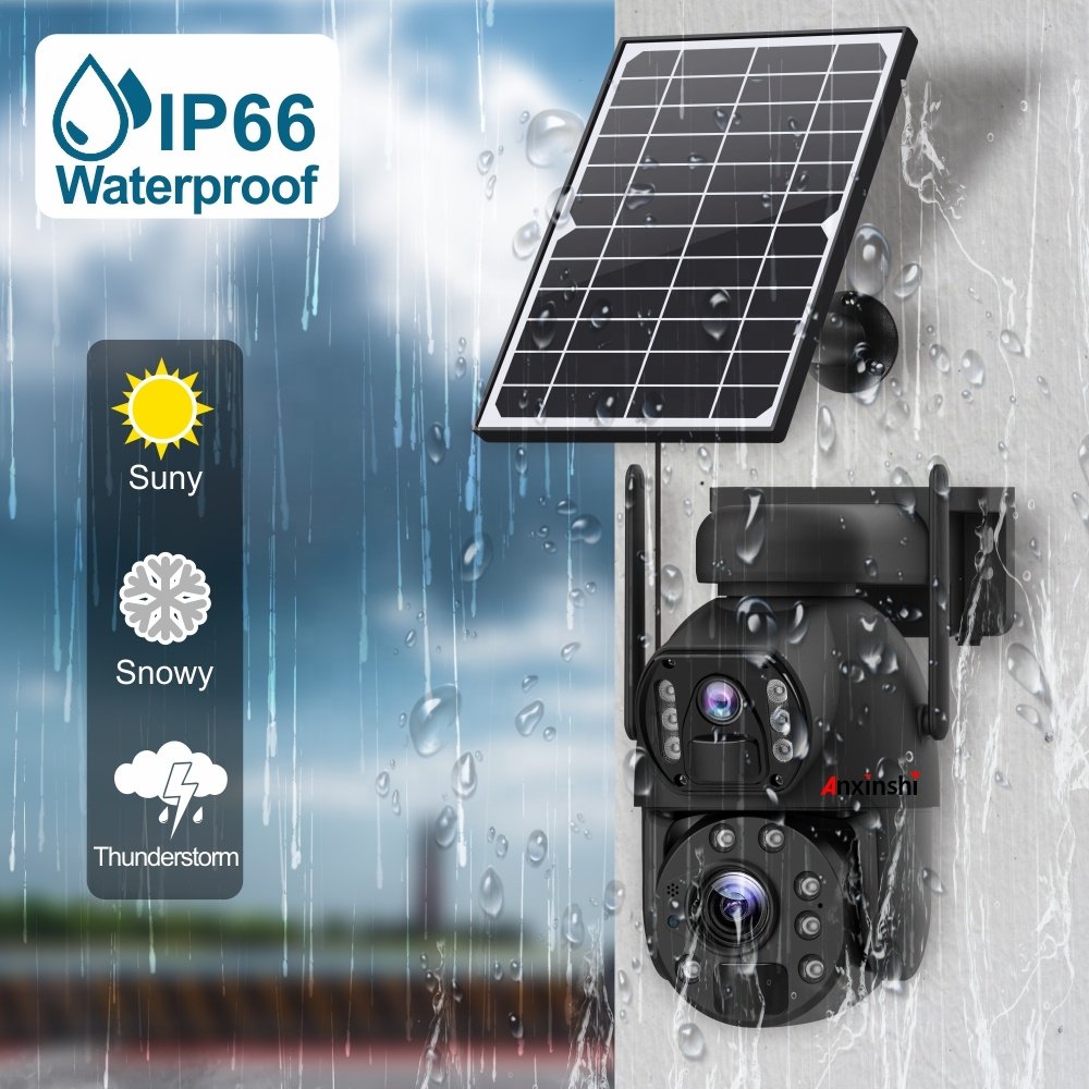 Anxinshi 10X Wireless 6MP Dual Lens Wifi Bluetooth Camera Solar Battery Network Camera