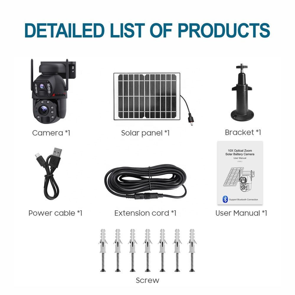 Anxinshi 10X Wireless 6MP Dual Lens Wifi Bluetooth Camera Solar Battery Network Camera