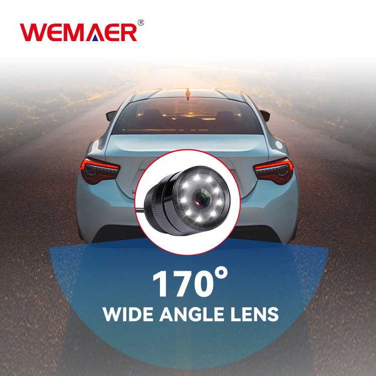 Wemaer Universal Vehicle 8 LEDs Backup Camera for Car HD Night Vision IP68 Waterproof Car Parking Side Rear View Reverse Camera