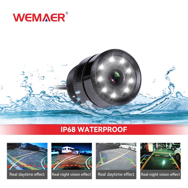 Wemaer Universal Vehicle 8 LEDs Backup Camera for Car HD Night Vision IP68 Waterproof Car Parking Side Rear View Reverse Camera
