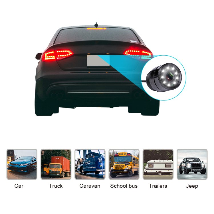 Wemaer Universal Vehicle 8 LEDs Backup Camera for Car HD Night Vision IP68 Waterproof Car Parking Side Rear View Reverse Camera