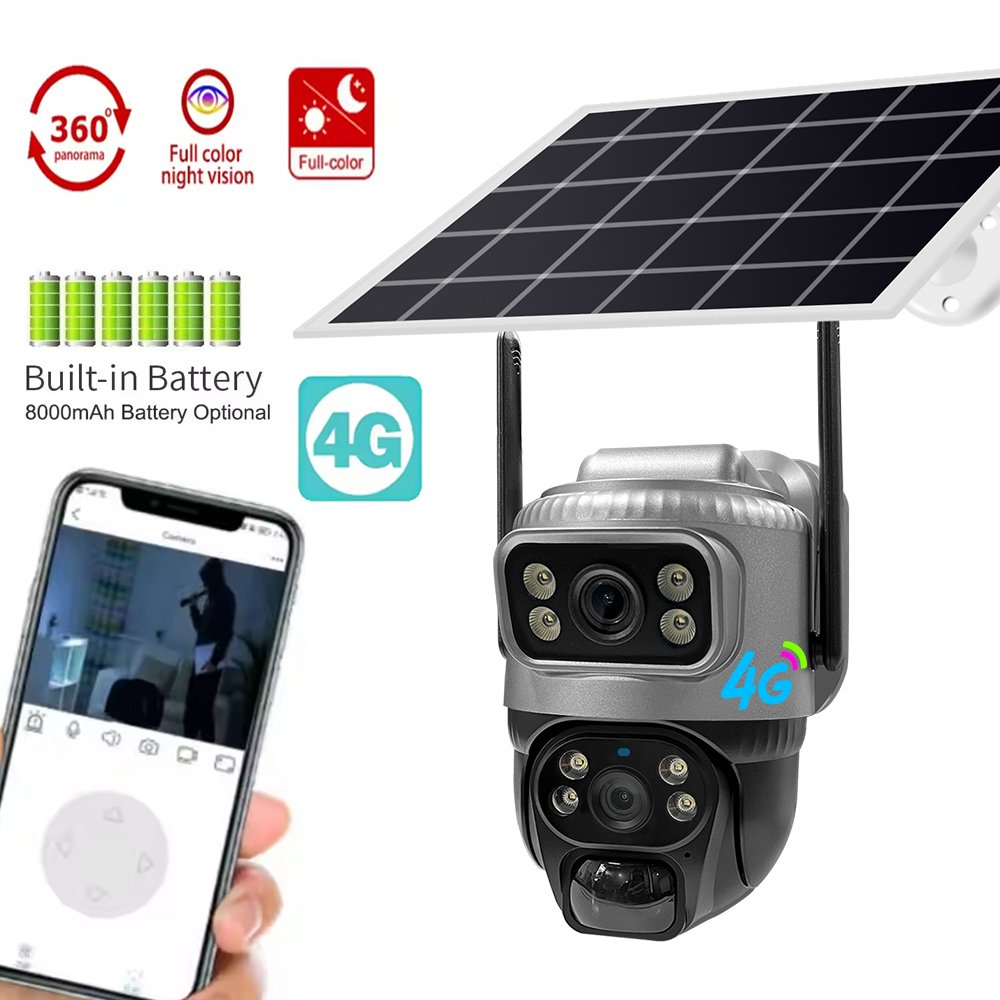 V380PRO 4G Solar Camera PTZ Outdoor Night Vision Dual Screen Human Detection 4MP Security Protection CCTV Surveillance IP Camera