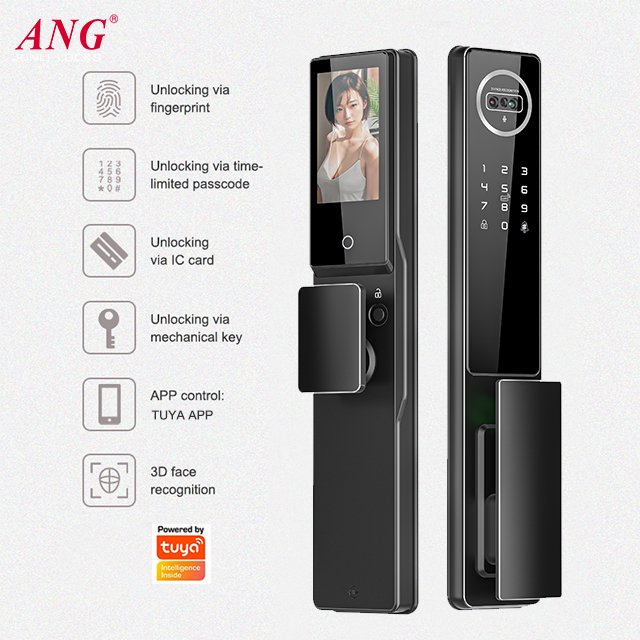 Video Surveillance Remote Smart Door Lock Tuya Wifi Screen 3D Face Digital Lock For Wood Door