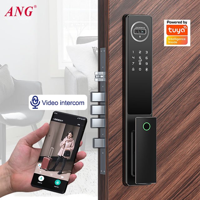 Video Surveillance Remote Smart Door Lock Tuya Wifi Screen 3D Face Digital Lock For Wood Door