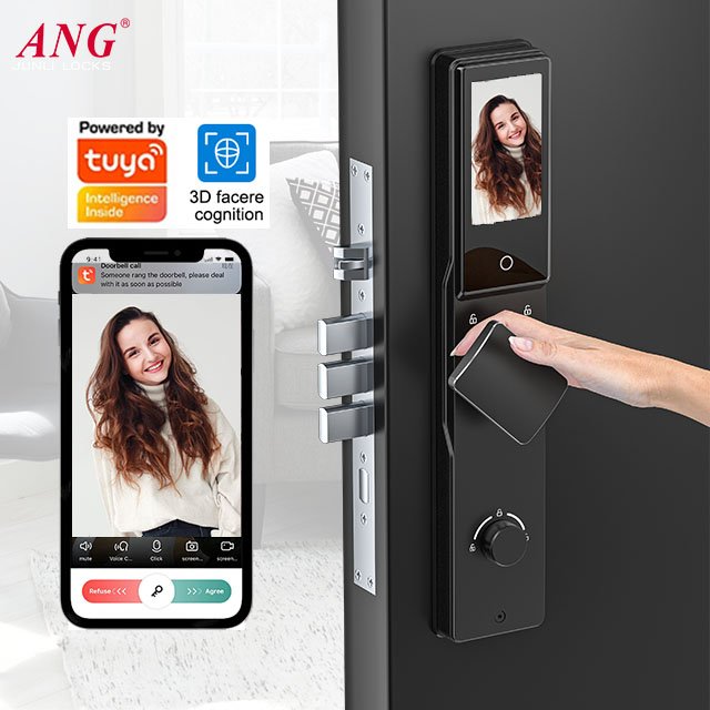 Video Surveillance Remote Smart Door Lock Tuya Wifi Screen 3D Face Digital Lock For Wood Door